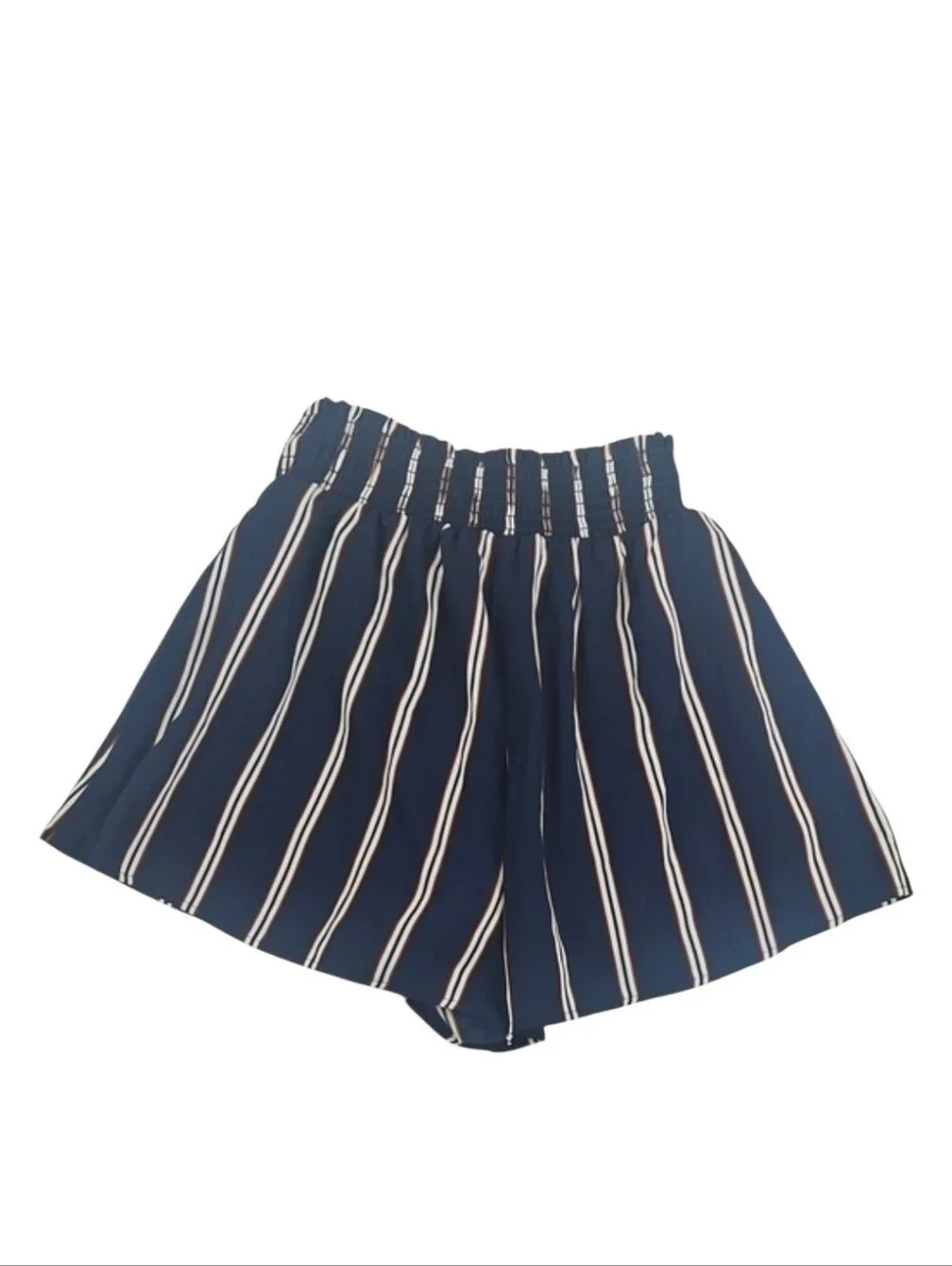 I Joah Navy Blue Striped High-Waist Tie Shorts Casual Coastal Retro Preppy, L